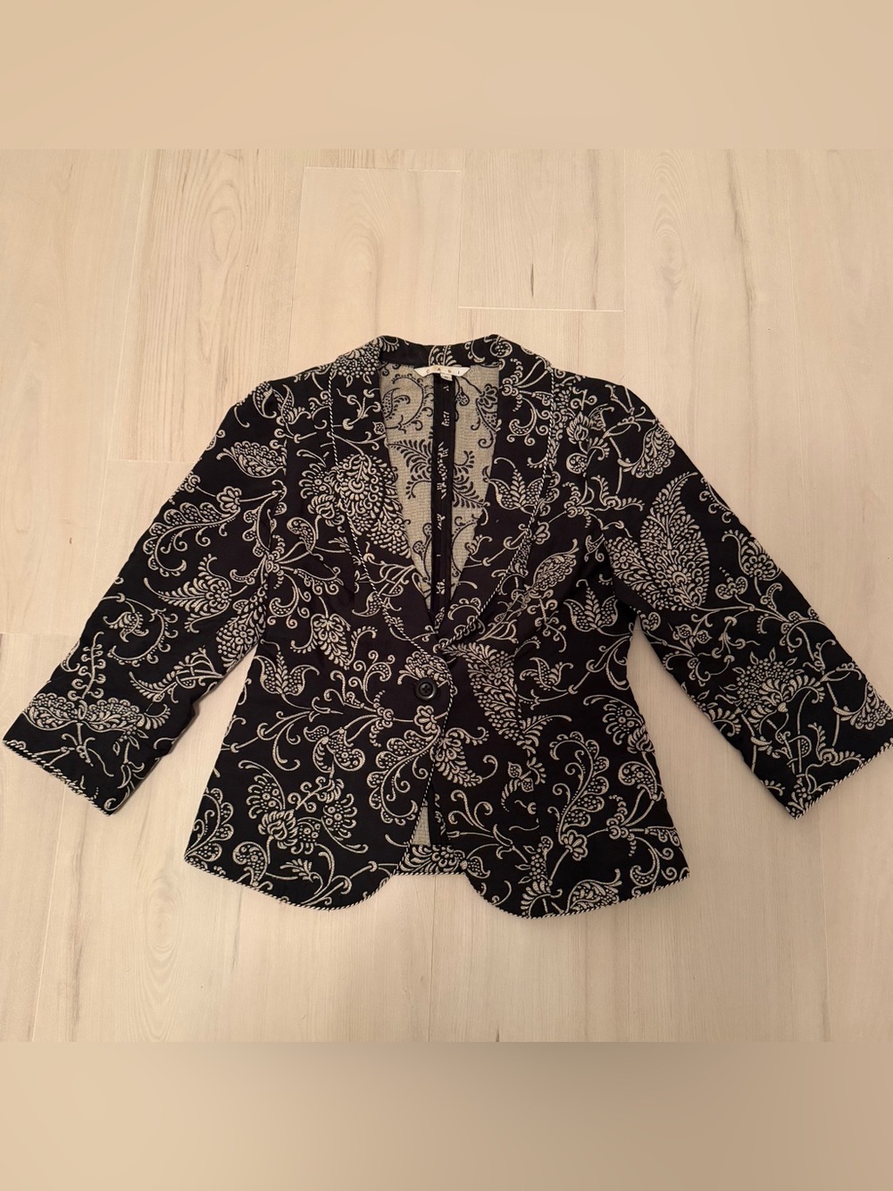 CAbi Black Blazer with Cream Floral Print Size 6